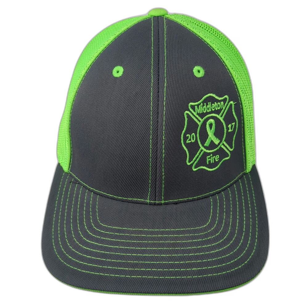 Pacific Headwear Baseball Cap Gray Green 7 3/8 - 8 Mesh Middleton Fire Logo Hat